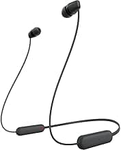 Sony WI-C100 Wireless in-Ear Bluetooth Headphones with Built-in Mic, Black | Up to 25 Hrs of Battery, Clear Hands-Free Calling, Easy Button Operation, Flexible Neckband, IPX4 Water Resistant