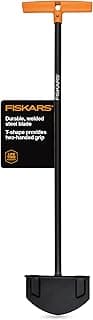 Fiskars 38" Manual Long-Handled Steel Edger, Garden & Lawn Tool | For Garden Borders, Sidewalks, Landscaping, T-Handle for Two-Handed Grip & Control, Large Foot Platform, Powder-Coated Steel