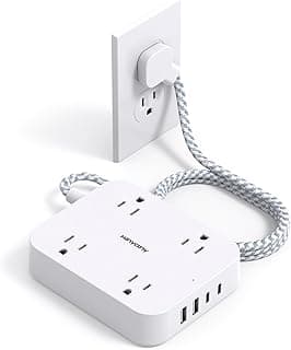 Flat Plug Extension Cord, HANYCONY 5ft Power Strip with 4 USB Ports(2 USB C), 4 Widely Outlets Extender, Wall Mount, Desk Charging Station for Office School Travel Dorm Room Essentials, ETL Listed | HANYCONY 5ft Outlet Extender, Wall Mount, Desk Charging Station for Office School Travel Dorm Room Essentials, ETL Listed