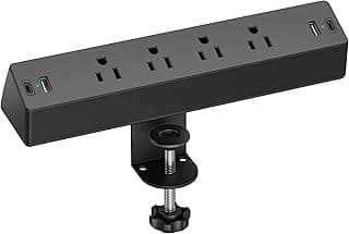 Desk Clamp Power Strip, 4 AC Outlets 4 USB Ports, Fit 1.7in Tabletop Edge | PD 20W Flat Plug Charging Station, 6FT Extension Cord for Dorm, Office, Gaming Room