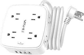 6Ft Surge Protector Power Strip with 8 Widely Outlets & 4 USB Ports | 3 Side Outlet Extender with 6 Feet Extension Cord, Flat Plug, for Home, Office, College Dorm Room Essentials, ETL, White
