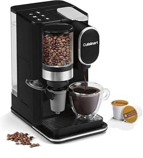 Cuisinart Single-Serve Coffee Maker + Coffee Grinder with 8 oz., 10 oz., and 12 oz. Serving Size, Compatible with Single-Cup Pods, 48-Ounce Removable Reservoir, Stainless Steel, DGB-2 | Conical Burr Grinder, 3 Sizes, 48-Oz Removable Reservoir, K-Cup Compatible, Homebarista Reusable Filter