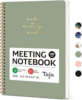 Taja Meeting Notebook for Work, Project Planner, 6.9" X 9.7", 140 Pages