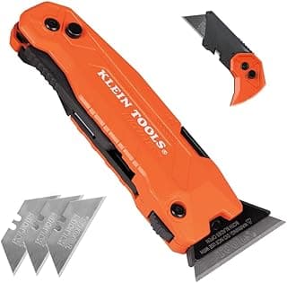Klein Tools 44306 FLICKBLADE 2-in-1 Folding Utility Knife and Scraper with Built-In Blade Storage, Dual Locking Positions, Includes 3 Triple-Ground Carbon Steel Blades