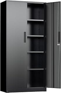 Black Metal Storage Cabinet, 72" Locking Steel Cabinets with 2 Door and 4 Adjustable Shelves, Tall Metal Cabinet for Home Office, Garage, Warehouse