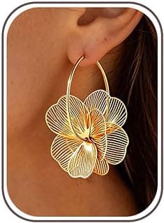 Gold Flower Dangle Earrings for Women Trendy Statement Hoop Earring Jewelry