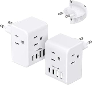 2 Pack European Travel Plug Adapter, Type C Plug Adapter Travel Essentials | International Power Adapter with 3 Outlets 4 USB Ports(2 USB C), US to Most Europe EU Spain Italy France Germany Plug Adapter