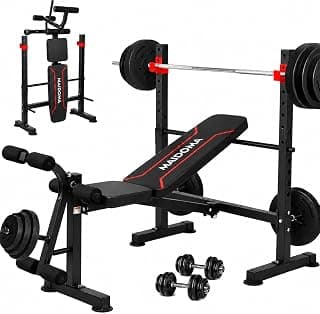 MAIDOMA Foldable 1500LBS Capacity 8 IN 1 Weight Bench Set with Leg Extension/Squat Rack/Preacher Curl, Adjustable Bench Press for Home Gym Full Body Workout (US Stock)