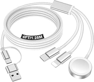 Travel Essentials for Apple Watch Charger,iPhone Charger,3 in 2 Type C/Lightning/Magnetic Travel Charging Cable,Portable Multi Charging Cable for Apple Watch, iPhone 17‑11,Samsung S26,Car,Camera–4ft