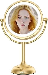 Professional 8.5" Large Lighted Makeup Mirror with Brighter Lights, 1X/10X True HD Magnifying Mirror with 3 Color Dimmable Lights, 90 Shadowless LEDs, 360°Swivel Seamless Vanity Mirror, Gold Nickel