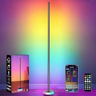 Smart Corner Floor Lamp, RGBICW LED Standing Lamp with App Control, 16 Million Colors with Music Sync, Dimmable Ambient Light for Bedroom, Living Room, Home Decor (Black)