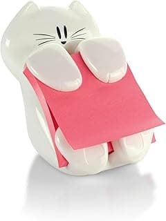 Post-it Note Dispenser, White Cat Design, 1 Dispenser, 1 Pad, 45 Sheets | Sticky Notes Holder for Desk, Classroom or Office Supplies