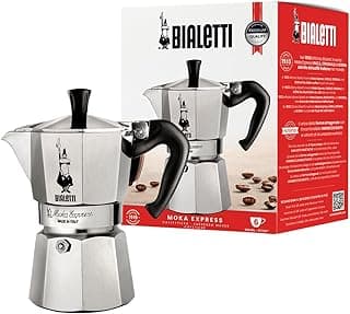 Bialetti Moka Express Iconic Italian Stovetop Espresso Maker (Natural Silver, 6 Cups)