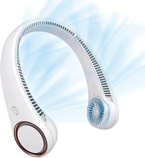CIVPOWER Neck Fan: Portable Personal Neck Cooling Rechargeable Bladeless Fan - Hands Free 3 Speed 4000 mAh Battery USB Operated Wearable Headphone Design - Gift for Men Women Outdoor (White)