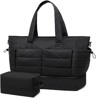50L Travel Duffel Bag for Women, Weekender Travel Bag with Shoe Compartment & Toiletry Bag, Overnight Carry On Bag for Gym Trip, Black