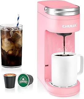 CHULUX Slim Single Serve Coffee Maker for K Cup, Compact Size, Salmon Pink | Fast-Heating Boiler System, 4-Hole Needle for Richer Flavor, Adjustable Drip Tray for 7.3" Travel Mug, Food Grade Material