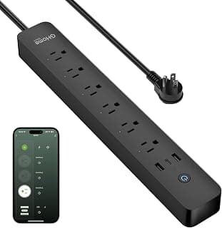 GHome Smart Power Strip 15A, 2.4G WiFi Smart Plugs that Work with Alexa & Google Home, Flat Plug with 6 APP Control WiFi Outlets, FCC Listed, 7.18 Ft Flat Extension Cord, No Hub Needed