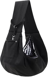 ARZQUT Dog and Cats Carrier Sling, Small Pet Carrier with Storage Pocket | Reversible Puppy Sling Carrier, Safety Buckle, Storage bag, Machine Washable for Travel, Outdoor Activitie, Hand-Free, Black