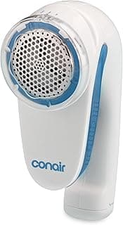 Conair Fabric Shaver and Lint Remover, Battery-Operated Portable Clothes Shaver with 3 Settings, Fuzz Remover for Sweaters, Clothing and Furniture, Large 2-Inch Shaving Head, White | Easy-to-store fabric shaver for clothing and furniture with 3 depth settings, a 2" shaving head, and detachable lint catcher