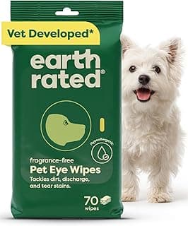 Earth Rated Dog Eye Wipes, Unscented, Removes Dirt & Discharge, 70ct | Vet-Developed, Hypoallergenic Pet Wipes for Dogs & Cats to Remove Dirt & Discharge, Fragrance Free