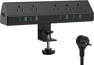Jgstkcity Desk Clamp Power Strip,45W Fast Charging Station,4 USB-C,4 USB-A,Desk Mount Surge Protector,1875W Extension Cord with Multiple Outlets,ETL Listed,for Home Office Dorm Room | 4 USB-C,Edge Mount,1875W Extension Cord,15A Switch,ETL Listed,Office,Gaming,Dorm