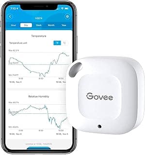 Govee Smart Bluetooth Thermometer Hygrometer H5074, Mini Humidity Sensor | Monitor temp/humidity with alerts, 262ft range. Export 2-yr data, precision sensor, portable. For greenhouse & incubators