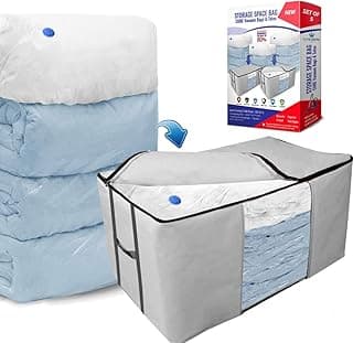 Cube Vacuum Storage Bags, Space Saver Bags, Premium Totes with Cubic Vacuum Compression Seal Bags for Clothing & Bedding. Space Saving Jumbo Organizer for Storing Clothes, Comforters,Blankets,Pillows+