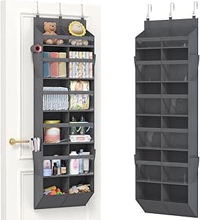 Lifewit 1 Pack Over the Door Organizer, 12 Section Clear Window Hanging Storage with 4 Side Pockets, Sturdy Anti Tilt 40 lbs Load Behind Door for Closet, Bedroom, Bathroom, Nursery, Dorm, Dark Gray