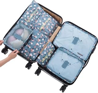 Fxkoolr 7 Set Packing Cubes Travel Luggage Packing Organizers for Suitcase, Blue Flower