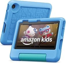 Amazon Fire 7 Kids tablet, ages 3-7. Top-selling 7" kids tablet on Amazon. Includes ad-free and exclusive content, easy parental controls, 10-hr battery, 16 GB, Blue