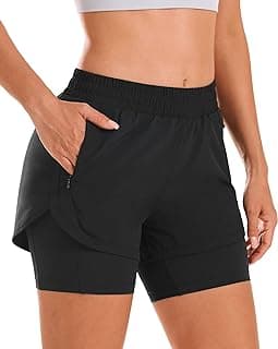 Stelle Women's 2 in 1 Athletic Running Shorts with Liner and Zip Pockets