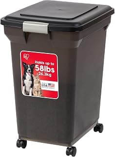 IRIS USA Dog Food Storage Container, Up to 58 lbs, Smoke Black, Made in USA | Wheels for Mobility, Airtight Seal, BPA-Free, Best for Bird Seed, Cat food, Cat Litter, Chicken Feed, Pellets
