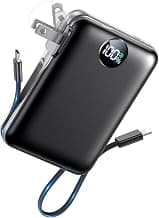 Portable Charger Power Bank 10000mAh, 45% Smaller Built-in Cables & AC Plug | Built-in Cables & AC Plug, 22.5W Fast Charging, 4-Device Charging, Travel Essential, for iPhone, iPad & Samsung Galaxy, Black