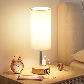 Touch Bedside Table Lamp for Bedroom, Stepless Dimmable, USB A+C, AC Outlet | Base Touch Button Only, Memory Brightness, Ultra-dim Night Light, Included Bulb for Optimal Dimming, Wood Grain Base, Nursery