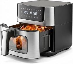 8-in-1 Air Fryer 6 Quarts Airfryer with Window | Nonstick and Dishwasher-Safe Basket, 400°F Fast Heating Air Fryers Oven, Timer, Auto-Off, Stainless Steel