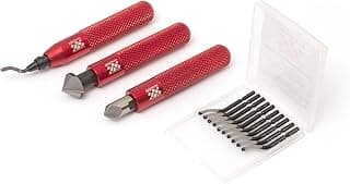 AFA Tooling Deburring Tool Set & 2 Countersink Hand Reamers, Red CNC Handle | 11 HSS blades with 360-degree rotation & 2 Countersink Hand Reamers make chamfers for 3D printing, metal, PVC, copper