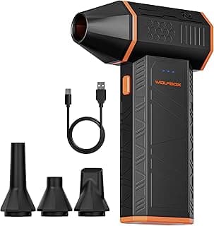 WOLFBOX MegaFlow 50 Compressed Air Duster, 110,000 RPM, 3-Gear Adjustable | Electric, Mini Blower, Fast Charging, Computer, Keyboard, House, Outdoor, Car, 0.45 lb Lightweight, 4 Nozzles