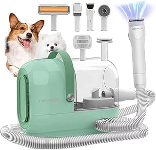 HEAPETS Dog Grooming Vacuum Kit - 3L Vacuum with 7 Tools, Low Noise Electric Clipper and Brush for Pet Shedding at Home, Green