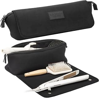 Hair Tools Travel Bag and Heat Resistant Mat 17" (Black) | For Flat Irons Straighteners Curling Irons and Hair Accessories, 2-in-1 Portable Organizer Case with Interior Storage Pockets