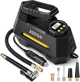 AstroAI AIRUN H Tire Inflator Portable Air Compressor, 12V DC Tire Inflator, Auto Shut-Off with Digital Pressure Gauge & LED Light, Fast Inflation for Car, Motorcycle, Bike Tires, 9.8Ft Cord, Yellow