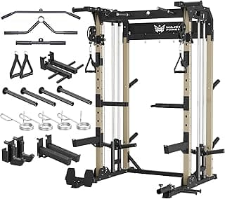 MAJOR FITNESS F22 Power Rack, 1600lbs All-in-One Squat Rack with Dual Pulley System, Heavy-Duty Steel Frame, Attachments & Storage for Home Gym Strength Training