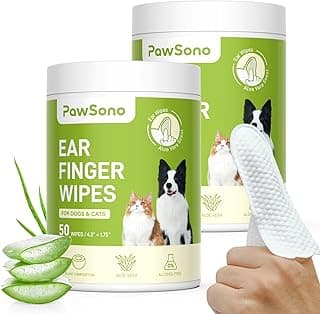 Dog Ear Wipes - 100 Count Dog Ear Cleaner Finger Wipes for Dogs & Cats, Pre-Moistened Ear Cleaning Wipes for Puppies, Kittens & Small Animals, Thick Pet Ear Wipes to Remove Wax, Dirt & Debris