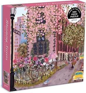 Blooming Streets 500 Piece Puzzle from Galison - Beautifully Illustrated Jigsaw Puzzle of a Local NYC Street, Fun & Challenging, Unique Gift Idea | Illustrated by Joy Laforme, Cherry Blossoms, NYC, Yellow Taxi, Challenging, Recycled Paper, No Dust, Finished Size 20" x 20"