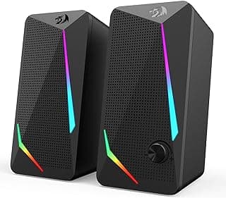 Redragon GS510 RGB Wired Desktop Speakers, 2.0 Channel Stereo Sound, Black | 4 Colorful LED Backlight Modes, Enhanced Bass, Easy-Access Volume Control, Plug & Play USB Powered PC Gaming Speaker