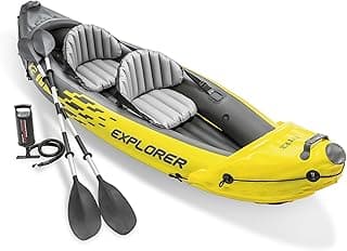 Intex 68307EP Explorer K2 Inflatable Kayak Set: Includes Deluxe 86in Aluminum Oars and High-Output Pump – SuperStrong PVC – Adjustable Seats with Backrest – 400lb Weight Capacity