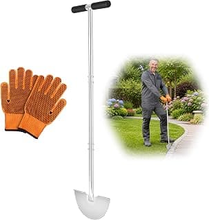 Serrated Edger Lawn Tool - Half Moon Shovel with Softer T-Handle, Lawn Edger for Yard, Garden, Landscaping, Sidewalk, Cable Burial - Ergonomic Design, Rust-Proof, 38"