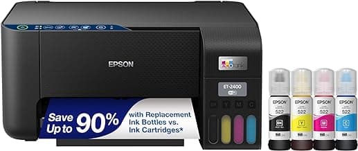 Epson EcoTank ET-2400 Wireless Color All-in-One Supertank Printer | Cartridge-free print, scan, copy; up to 10 ppm, borderless photo printing; ideal for home and everyday use