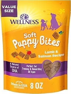 Wellness Soft Puppy Bites Dog Training Treats, Natural, Grain Free, Lamb and Salmon Recipe, 8 oz Bag