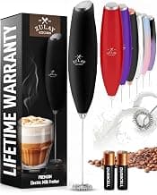 Zulay Kitchen Milk Frother Handheld Electric Whisk – Frother Wand with 2 Duracell Batteries, Durable Drink Mixer, Coffee Frother, Hand Blender, Frother for Protein Powder, Matcha & More - Black