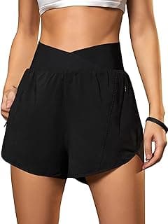 Blooming Jelly Women's Athletic Running Shorts Crossover Gym Workout Shorts | Stretchy High Waisted, Tummy Control, Pockets, Quick Dry, 2.8", Summer Fitness Clothing, for Sports, Exercise, Hiking, Yoga